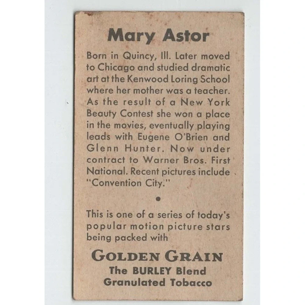 Mary Astor Golden Grain Tobacco Card The Case of the Howling Dog Warner Bros VG